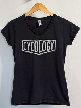 Cycology Cycling Graphic Tee Black V Neck Fitted Women’s M